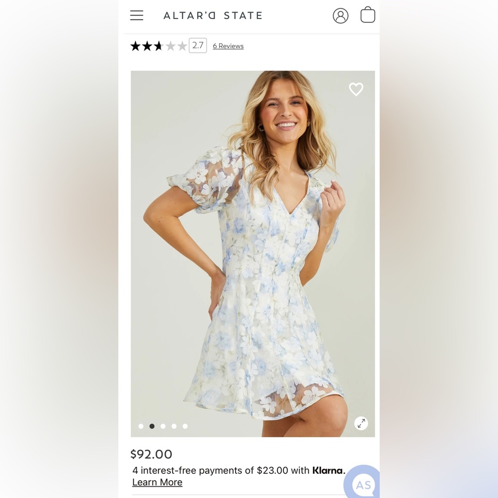 Altar’d state white seamed blue floral dress